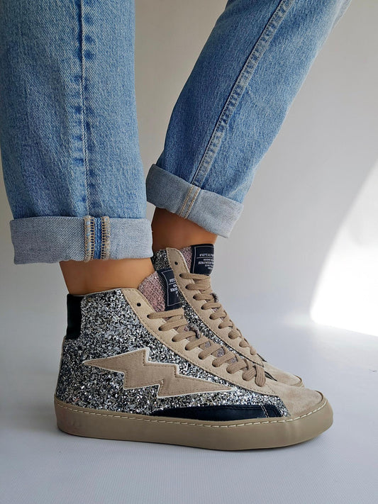Baskets éclair montantes Corina glitter Argenté