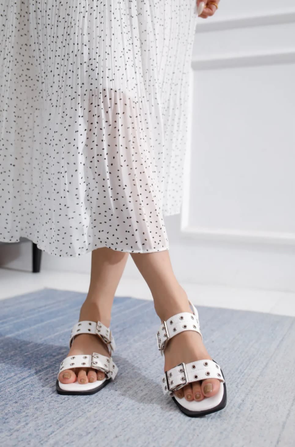 Sandales doubles sangles œillets Blanc