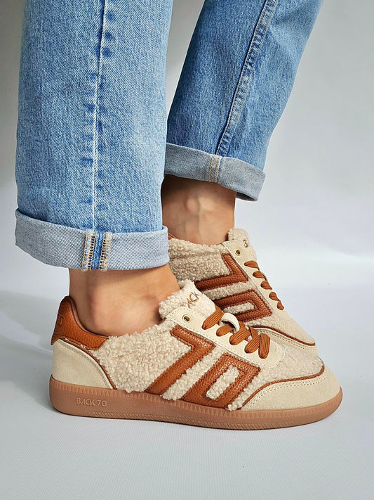 Baskets Back70 cloud bouclette écru & Camel