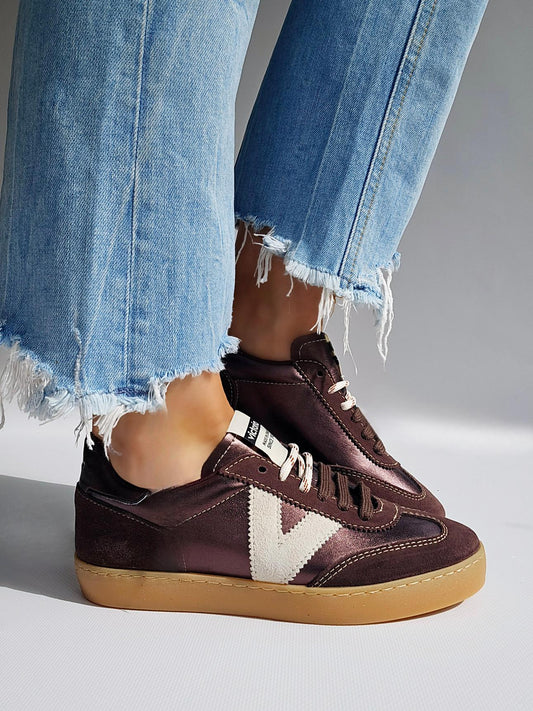 Baskets Victoria BERLÍN CICLISTA effet cuir & cuir tendu Moka