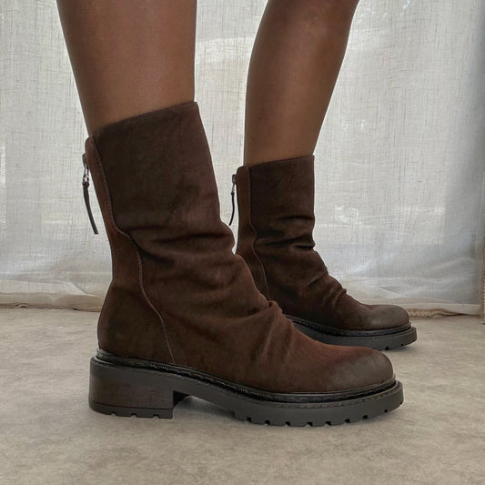 Bottines femme effet plissé Chocolat – Semelle crantée