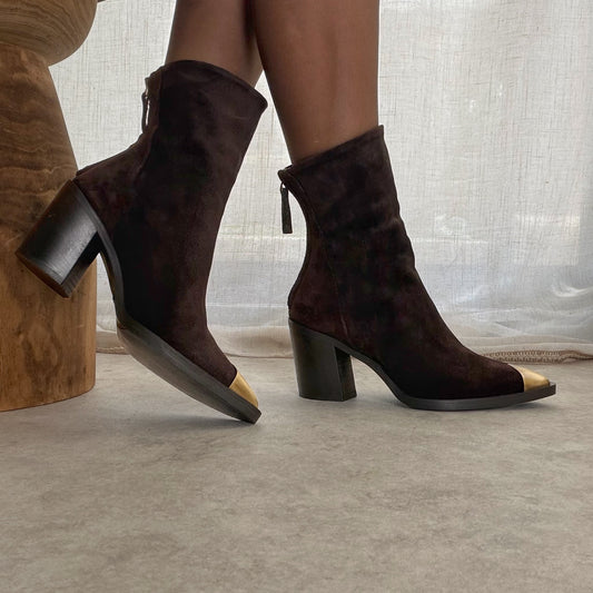 Bottines cuir daim chocolat Semerdjian – Fabrication italienne & bout métallisé
