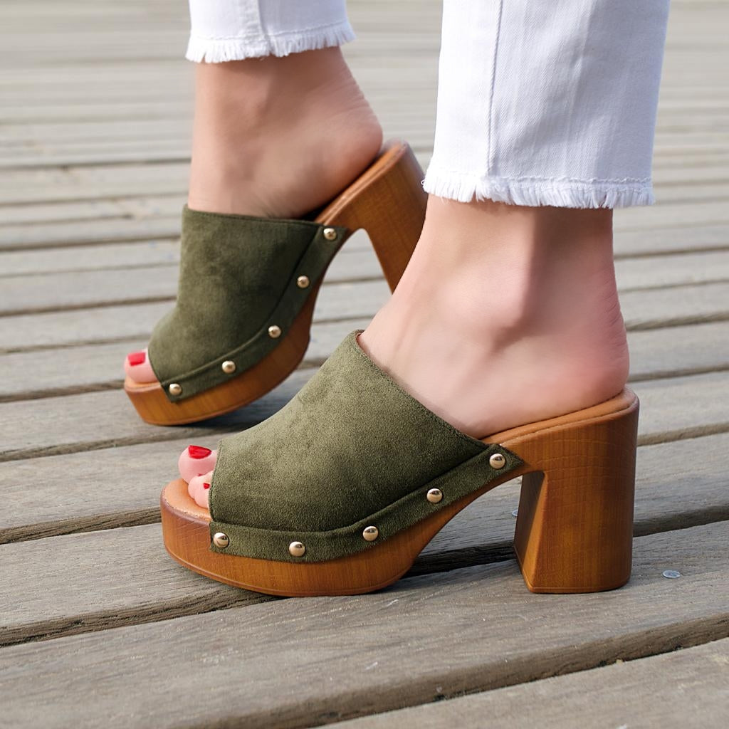 Sabots à talon Kaki