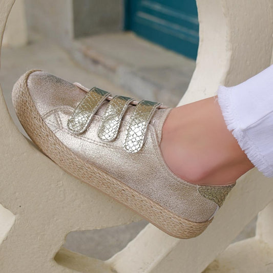 Gold Velcro Espadrille Sneakers