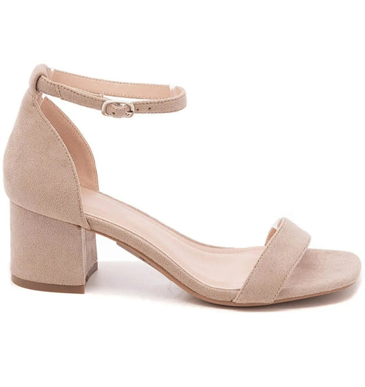 Beige low heel sandals