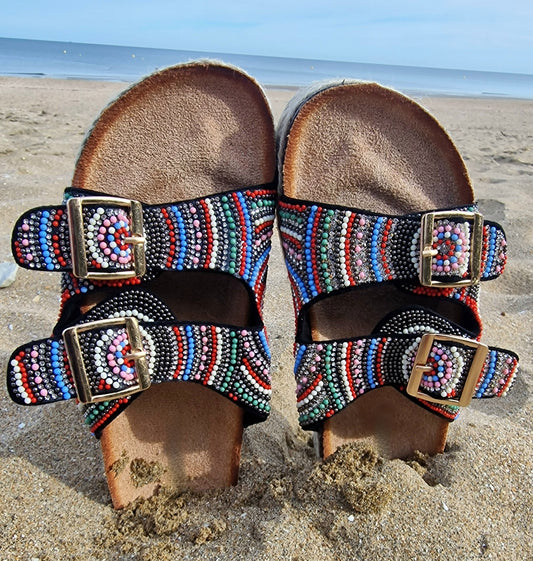 Mules espadrilles à perles Noir