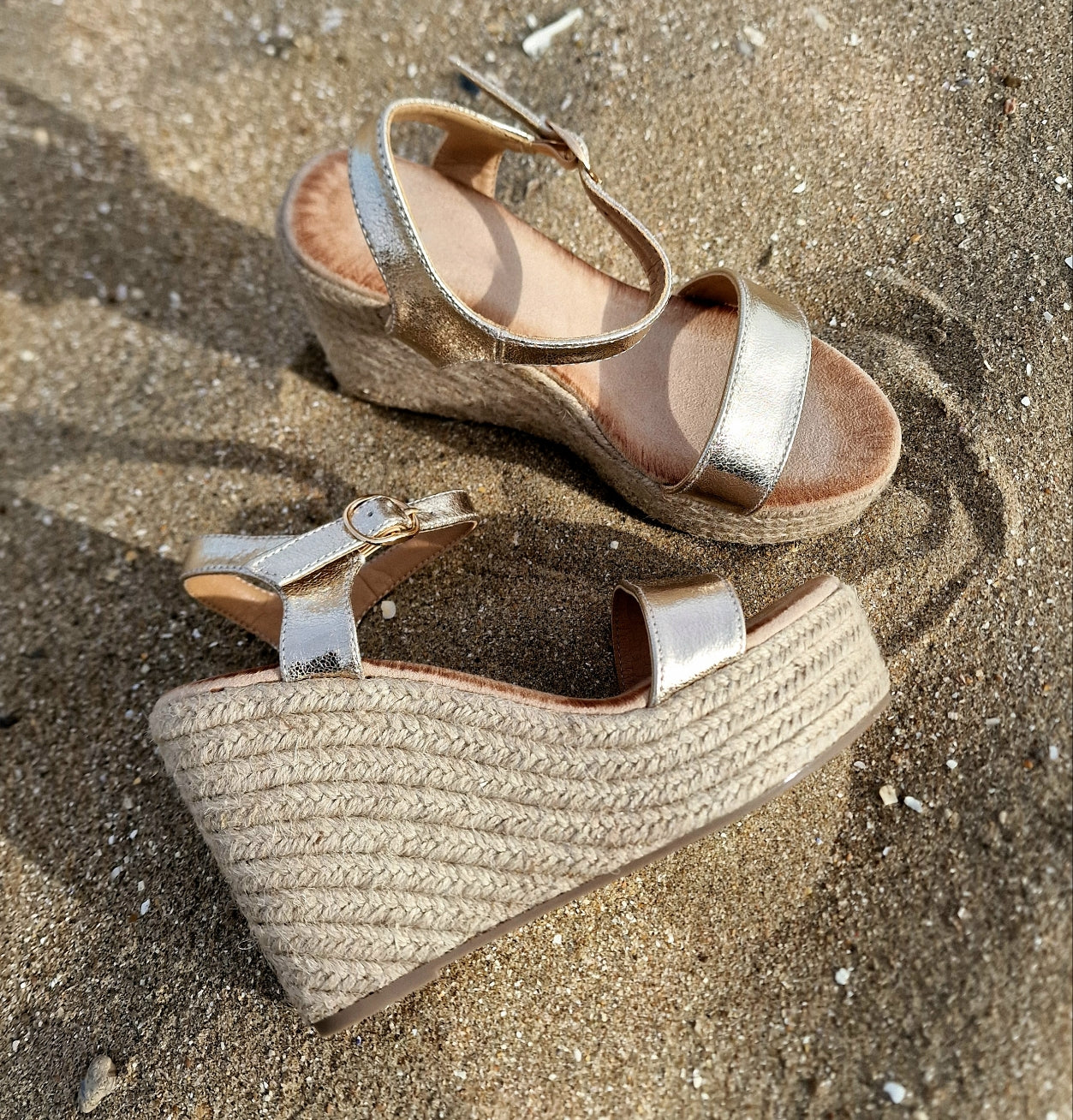 Gold wedge espadrilles