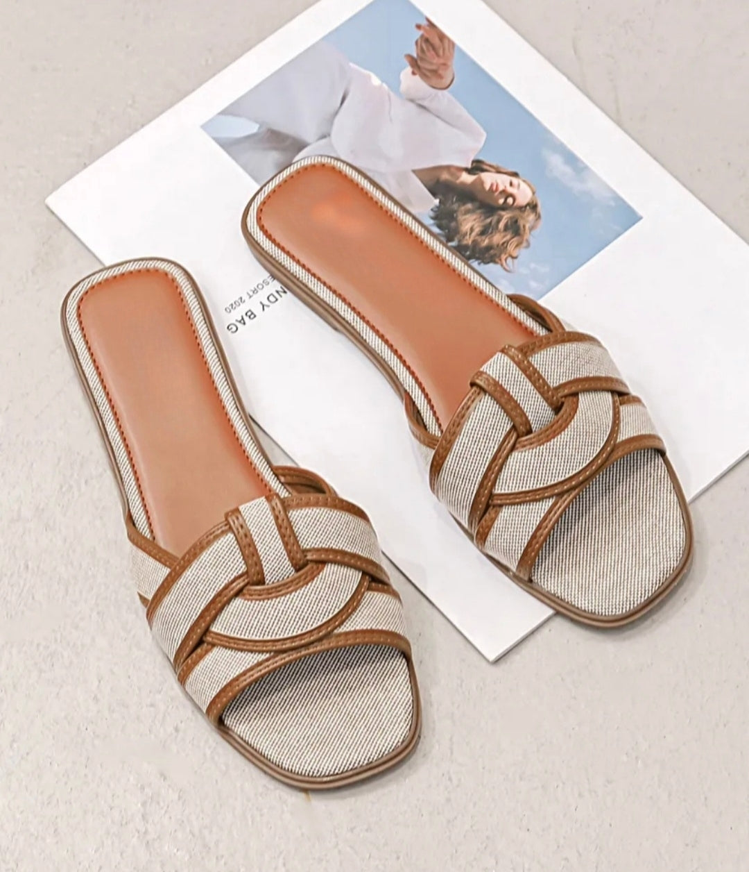 Mules toile Camel
