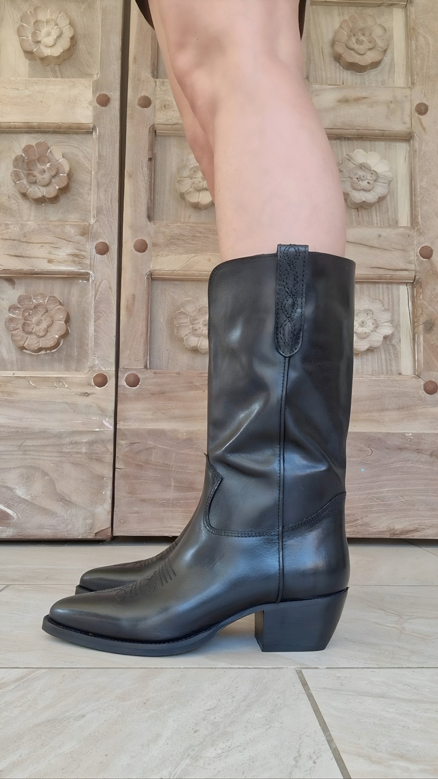 Semerdjian Black Mid-High Cowboy Boots
