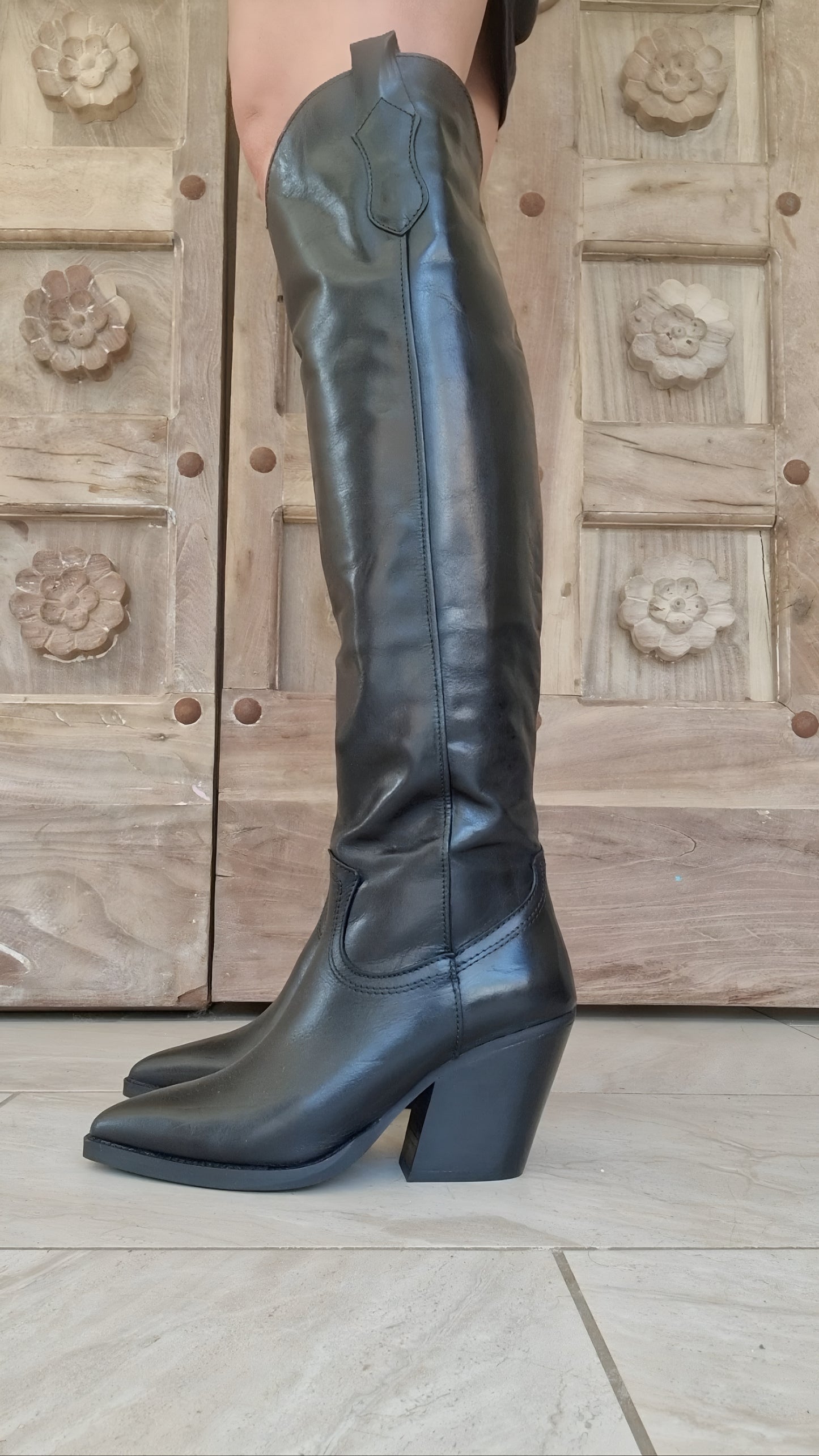 Semerdjian black thigh-high cowboy boots