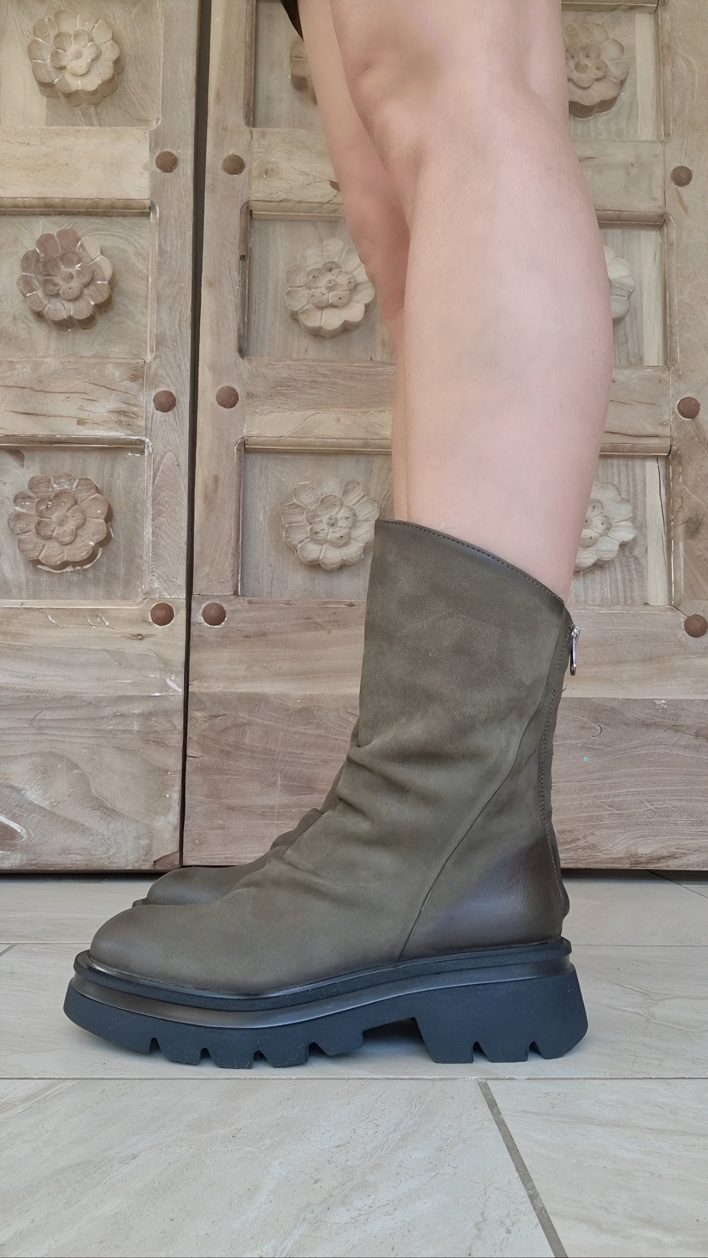 Semerdjian khaki green biker boots