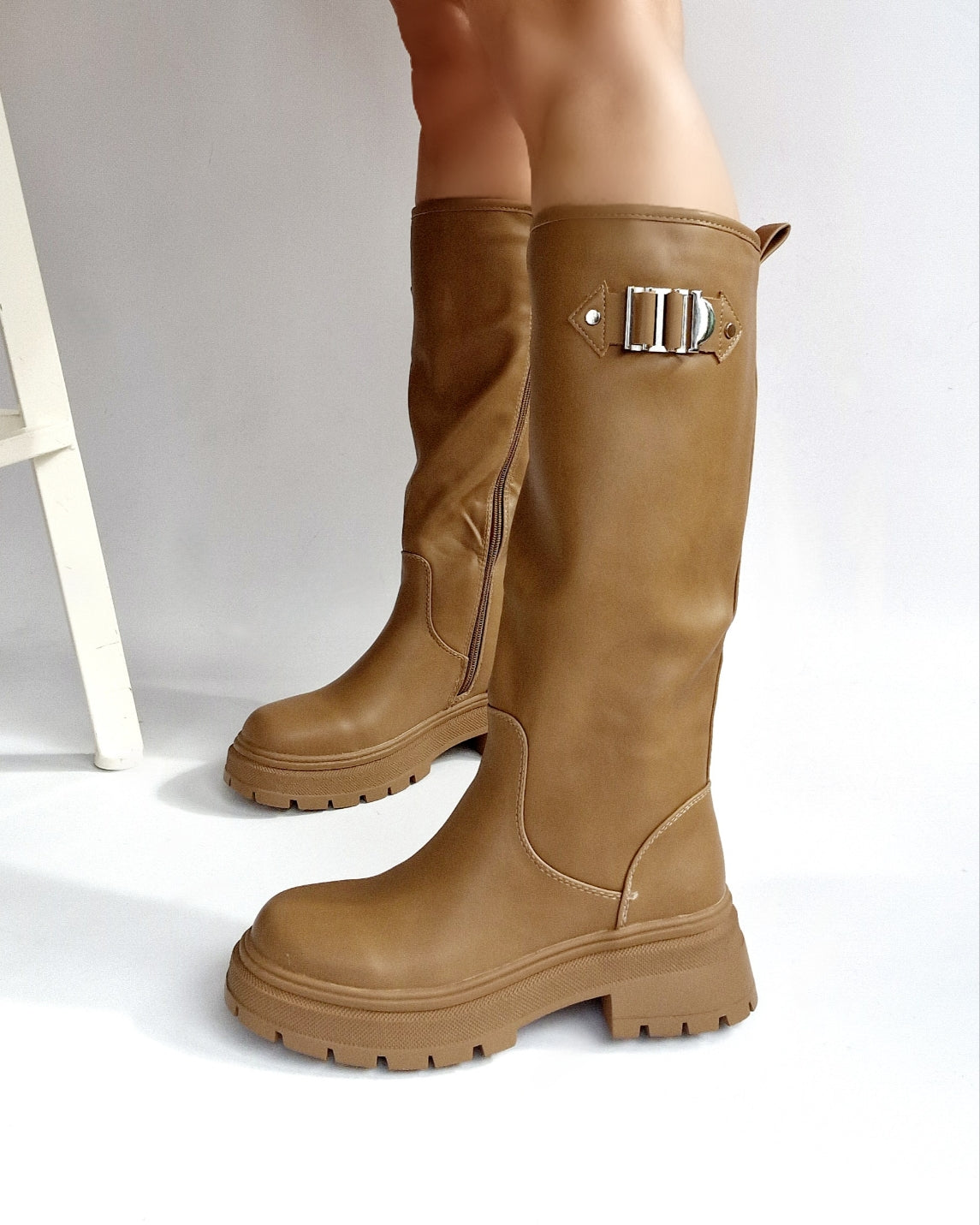 Taupe lugged sole boots