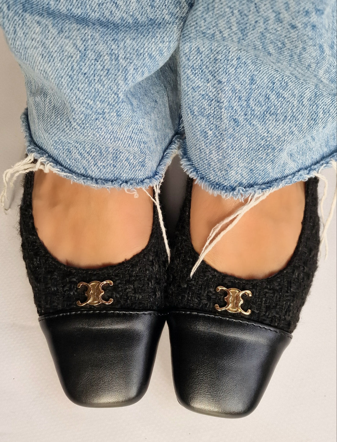 Black Tweed Square Heel Pumps
