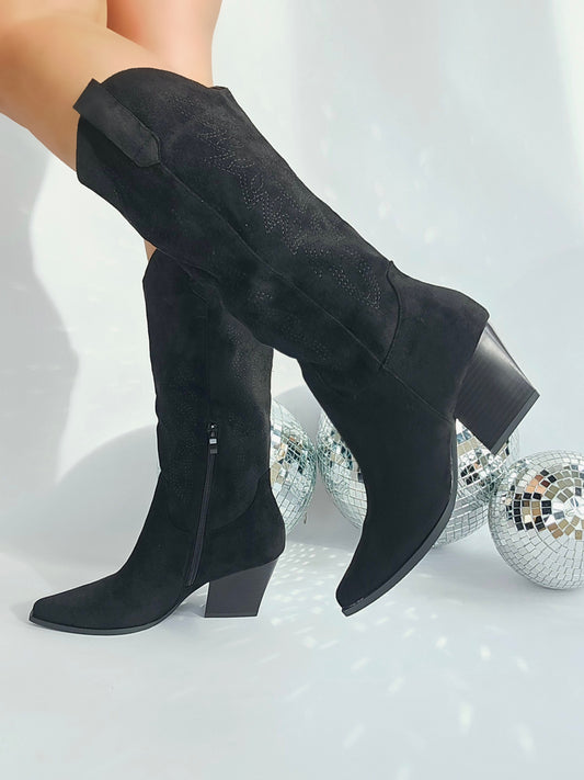 Black Embroidered Cowboy Boots