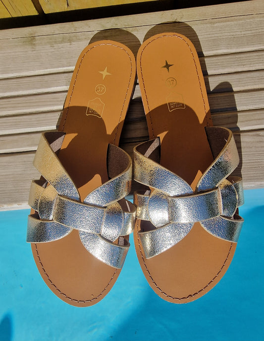 Mules cuir Doré
