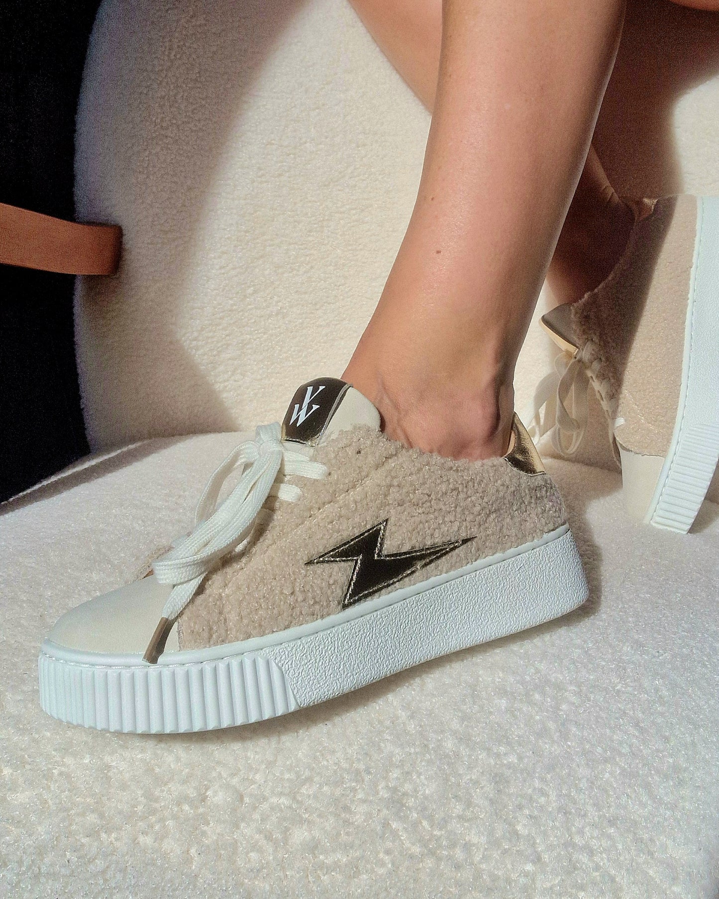 Vanessa Wu Elodie sherpa lace-up sneakers