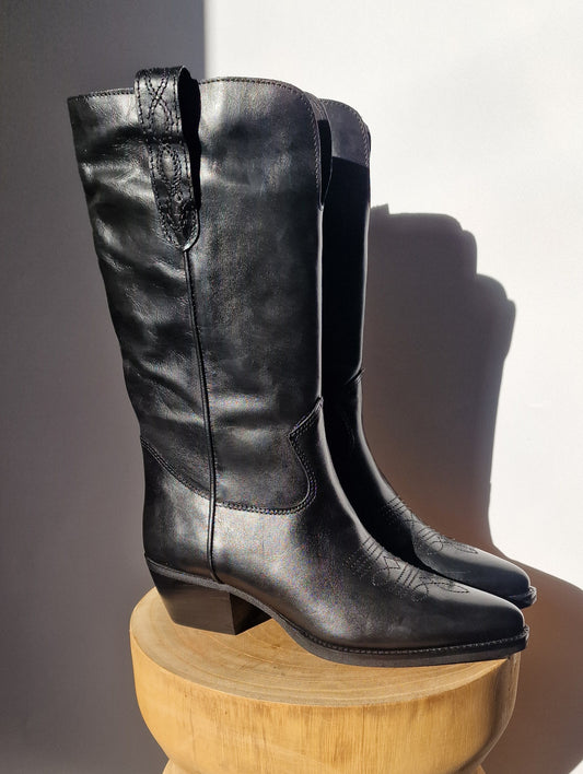 Semerdjian Black Mid-High Cowboy Boots