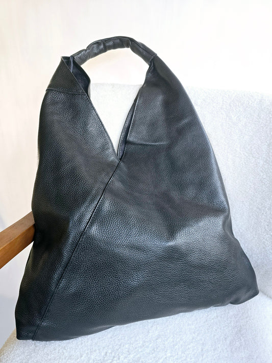 Navy blue grained leather tote bag