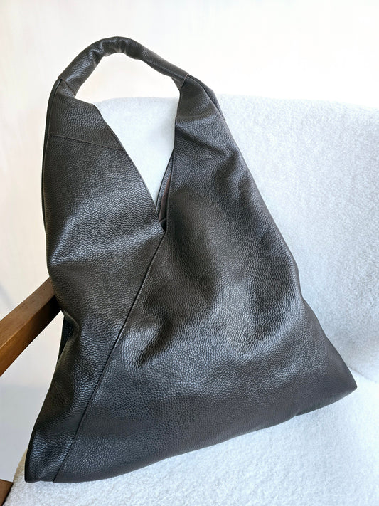 Brown grained leather tote bag