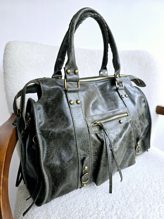 Balou bag, large model, dark khaki leather