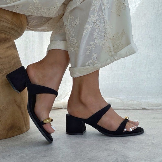 Mules femme à talon – détail bijou & talon carré confortable