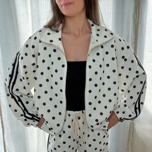 ✨ Veste zippée à pois – Blanc & noir