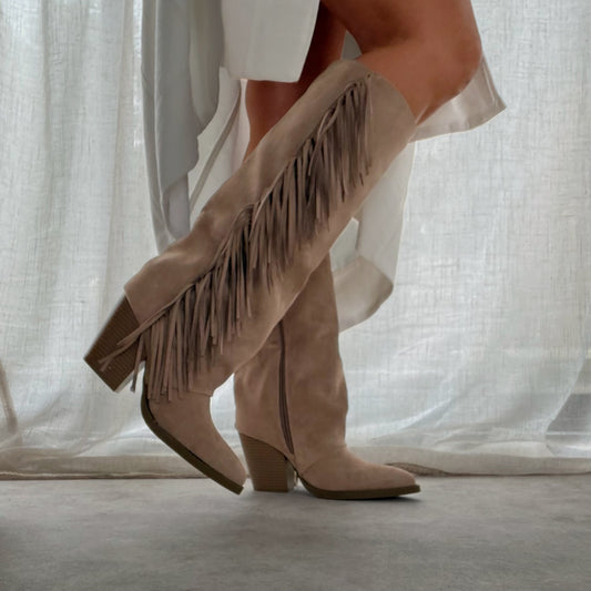 Bottes santiags à franges Taupe