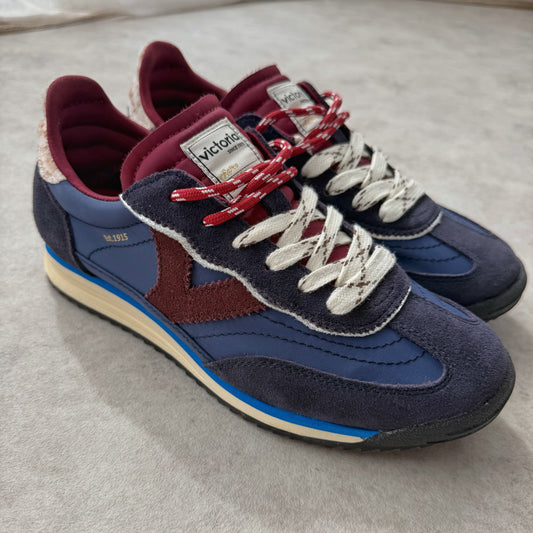 Basket Victoria Retro Running Femme Cuir Bleu marine & Bordeaux