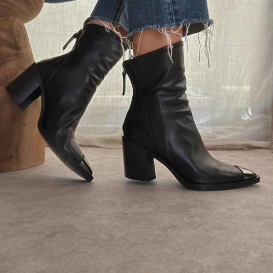 Bottines cuir noires Semerdjian – Fabrication italienne & bout métallisé