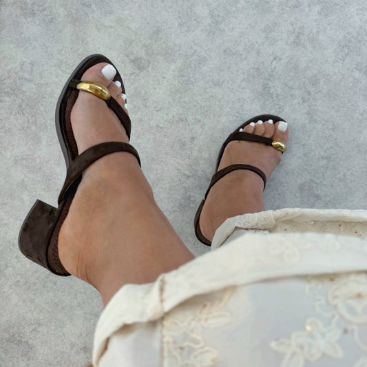 Mules femme à talon – détail bijou & talon carré confortable Chocolat