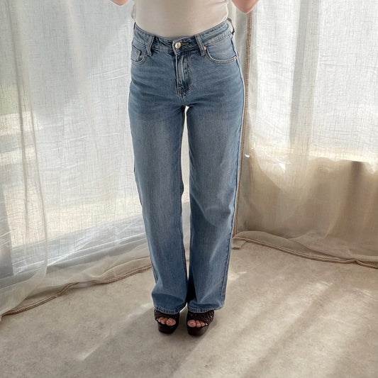 Jean wide leg taille mi-haute – Denim clair