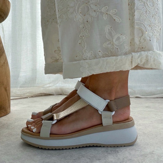 Sandales compensées cuir femme confort – scratch réglable & semelle légère