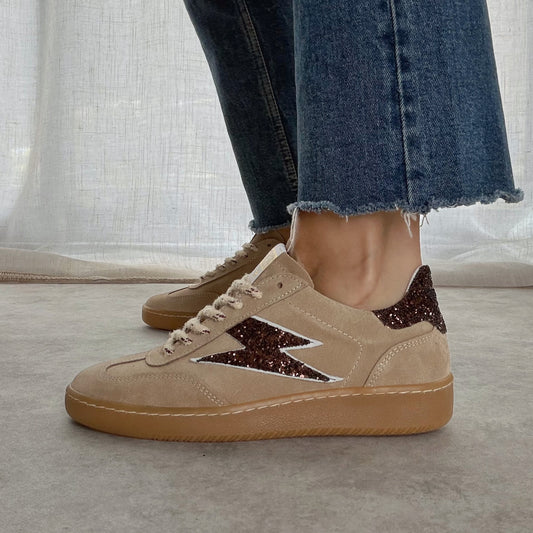 Basket femme LEE E434 taupe pailletée en cuir – Semerdjian