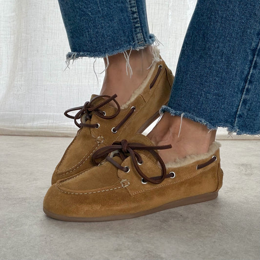 Mocassins Fourrés Femme Pavement – Daim Cognac