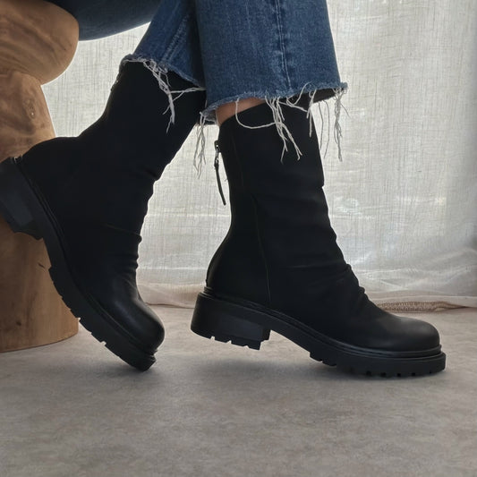Bottines femme effet plissé Noir – Semelle crantée