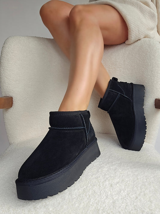 Boots à plateforme en cuir noir, intérieur en fourrure douce – Le choix idéal