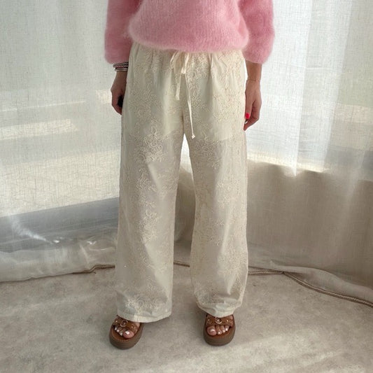 ✨ Pantalon brodé – Beige crème