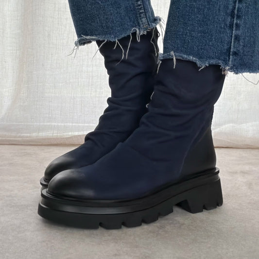 Bottines Semerdjian en cuir souple esprit biker – Marine