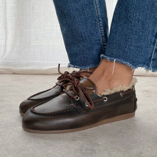 Mocassins Fourrés Femme Pavement – Cuir Marron