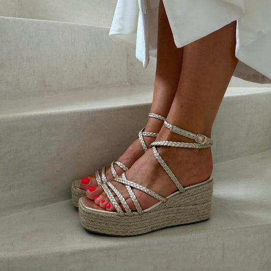 Espadrilles compensées plateforme à brides tressées - Doré