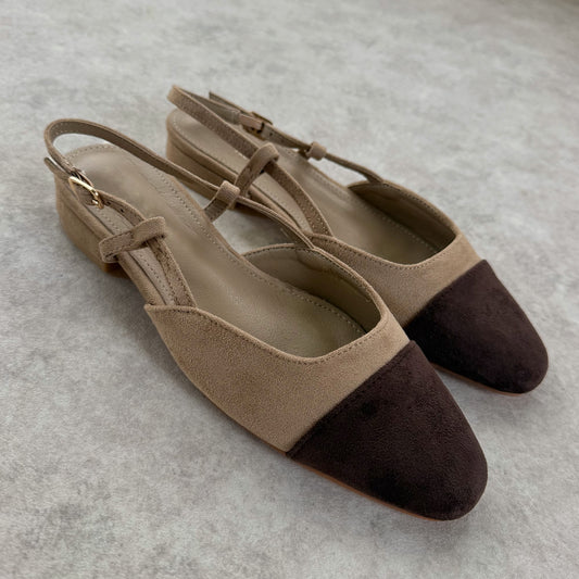 Slingback suédine bicolore Taupe & Choco