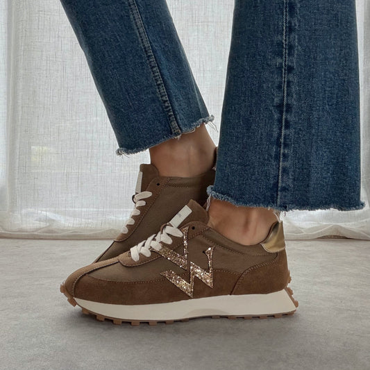 Baskets femme Vanessa Wu FLOW Initials Brown taupe