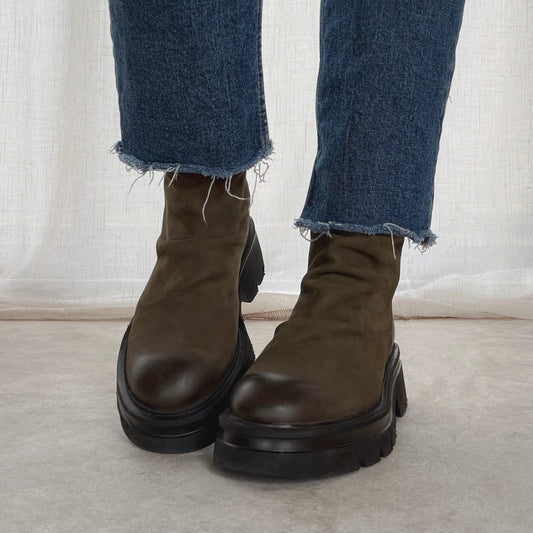 Bottines Semerdjian en cuir souple esprit biker – Kaki