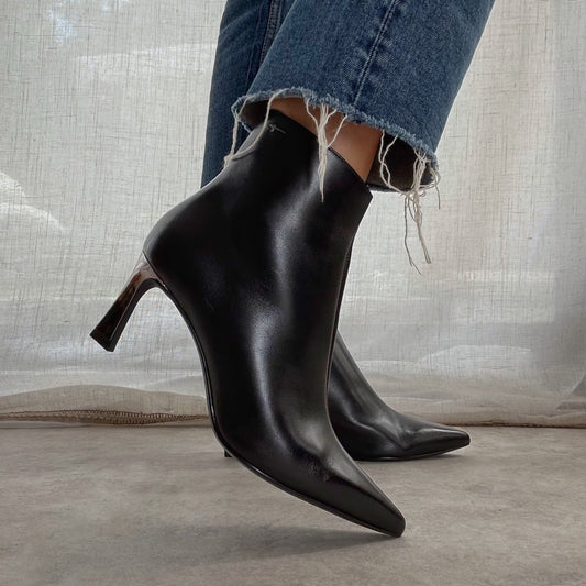 Bottines Femme Tamaris Cuir Noir Talon Argenté 7 cm