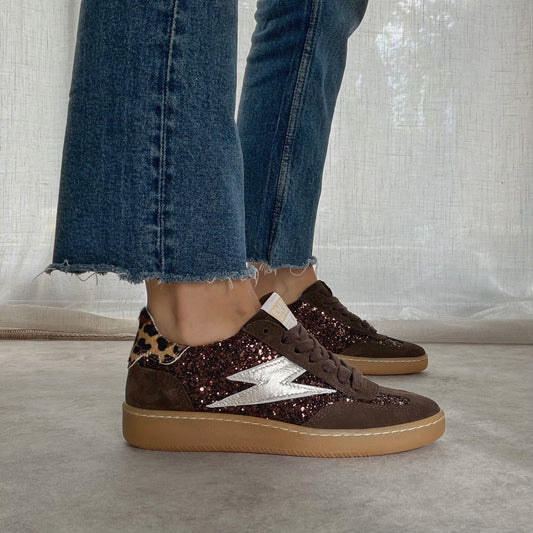 Basket femme LEE E469 pailletée en cuir – Semerdjian - Marron