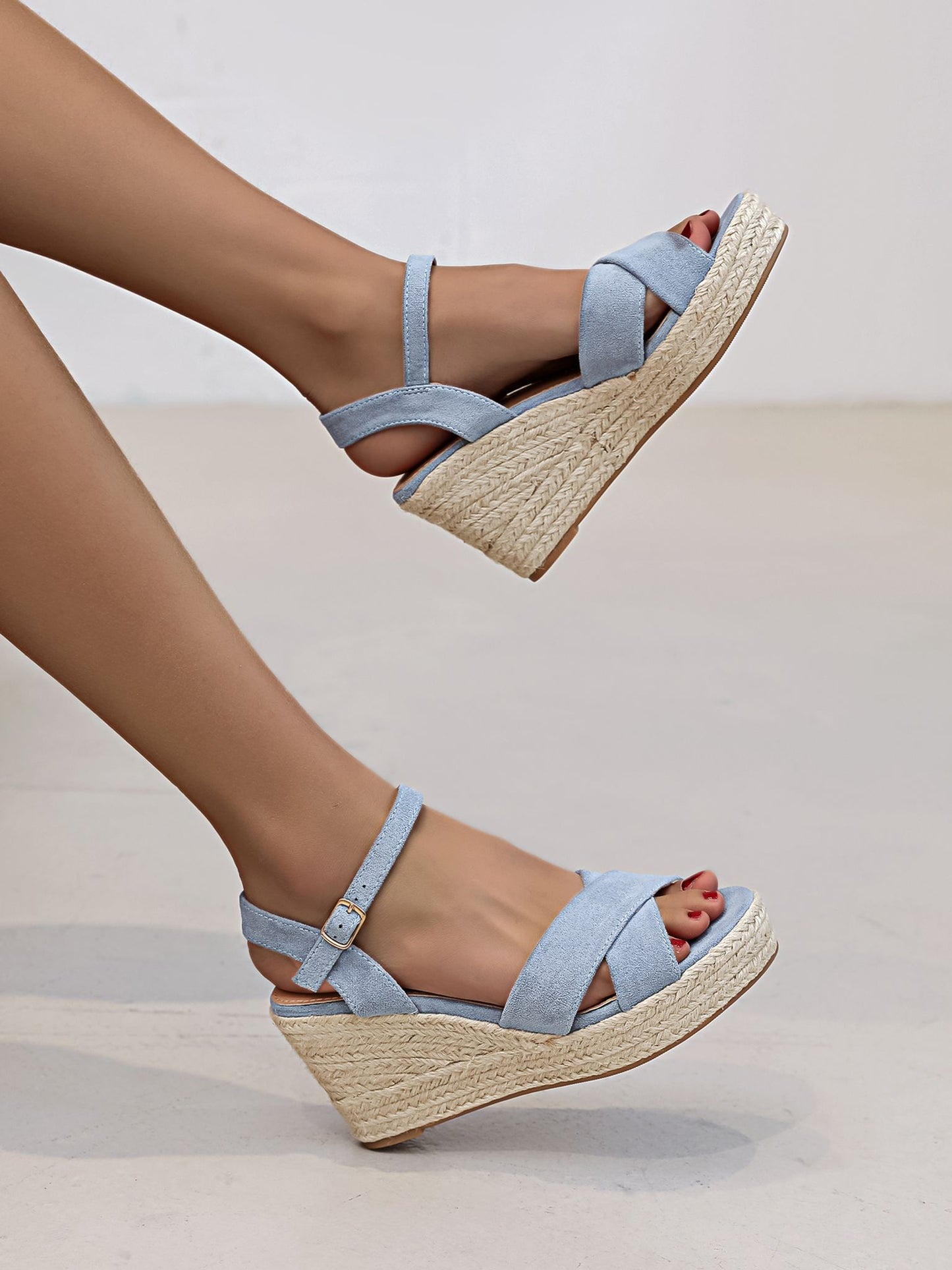 Sky Blue Crossed Wedge Espadrilles