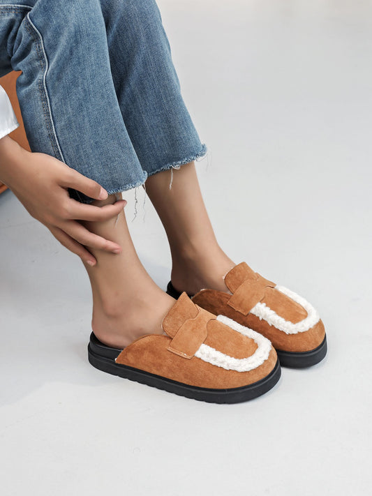 Camel fur-lined mules