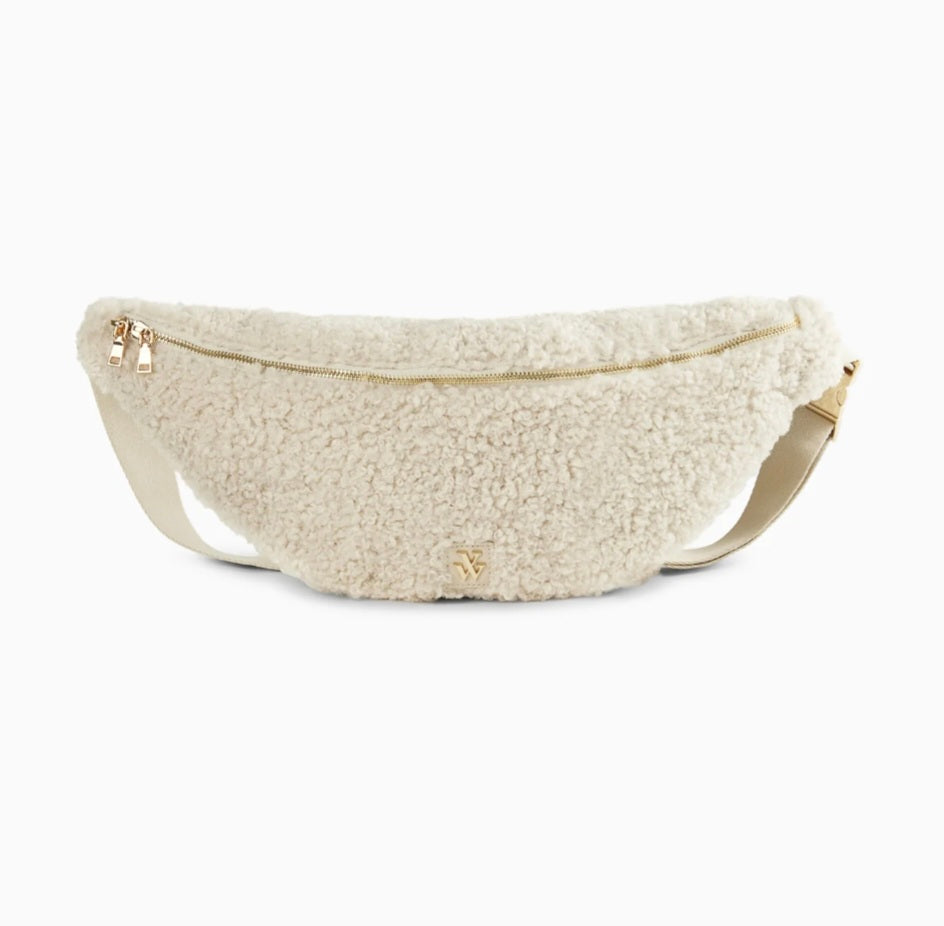 Vanessa Wu Annaelle Oversized Ivory Faux Fur Fanny Pack