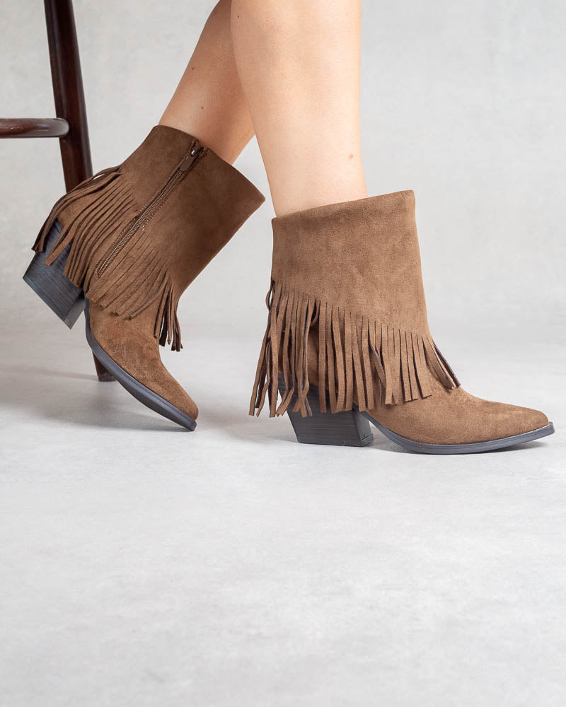 Bottines western à franges Camel