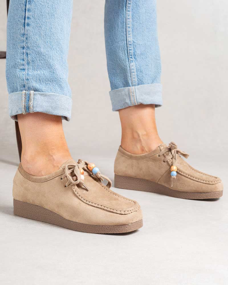 Derbies suédine à perles - Beige